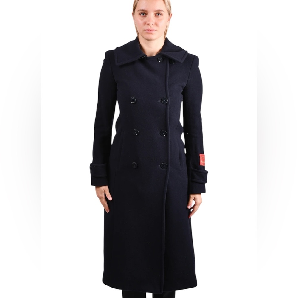 NWOT Babaton Plaza Coat Peacock Navy Wool Blend Double Breasted Jacket Size XS